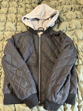 Pink Republic Quilted Bomber Jacket with Grey Hood